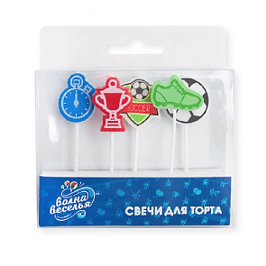 Свеча Фигура, Футбол, Ассорти, 2,5 см, 5 шт. с держат.